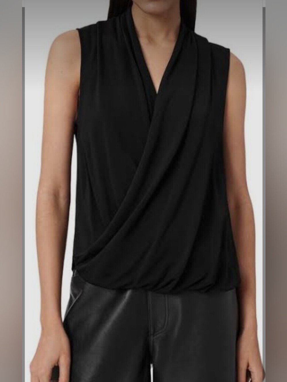 MNG Suit Collection Women's Sleeveless Black Wrap Front Top | Bubble Hem | Small
